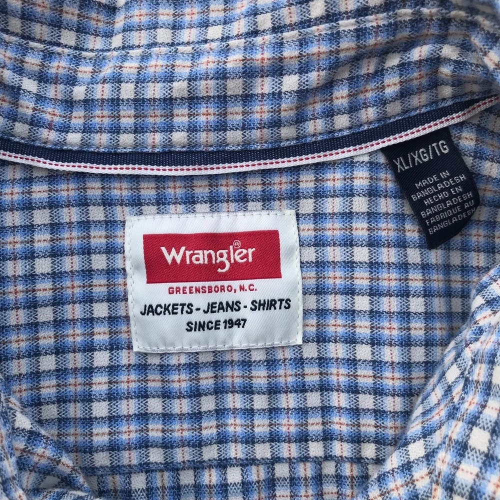 Wrangler Western Plaid Shirt XL Blue Long Sleeve Button Up Cowboy Workwear - Picture 6 of 11
